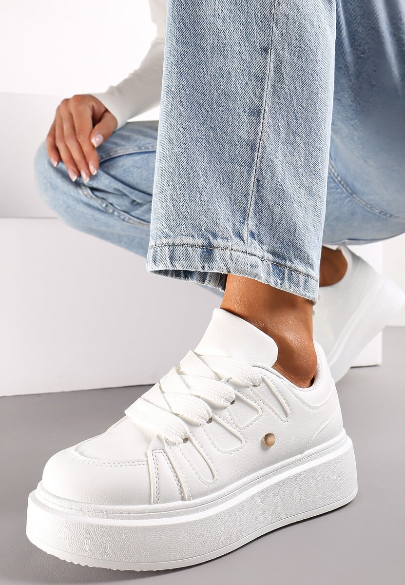 Białe Sneakersy na Grubej Podeszwie przed Kostkę Alisis