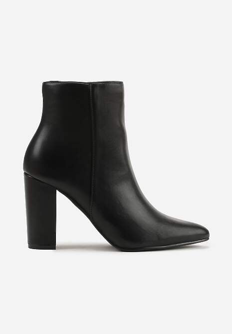 Czarne Klasyczne Botki na Słupku z Noskiem w Szpic Tavitta