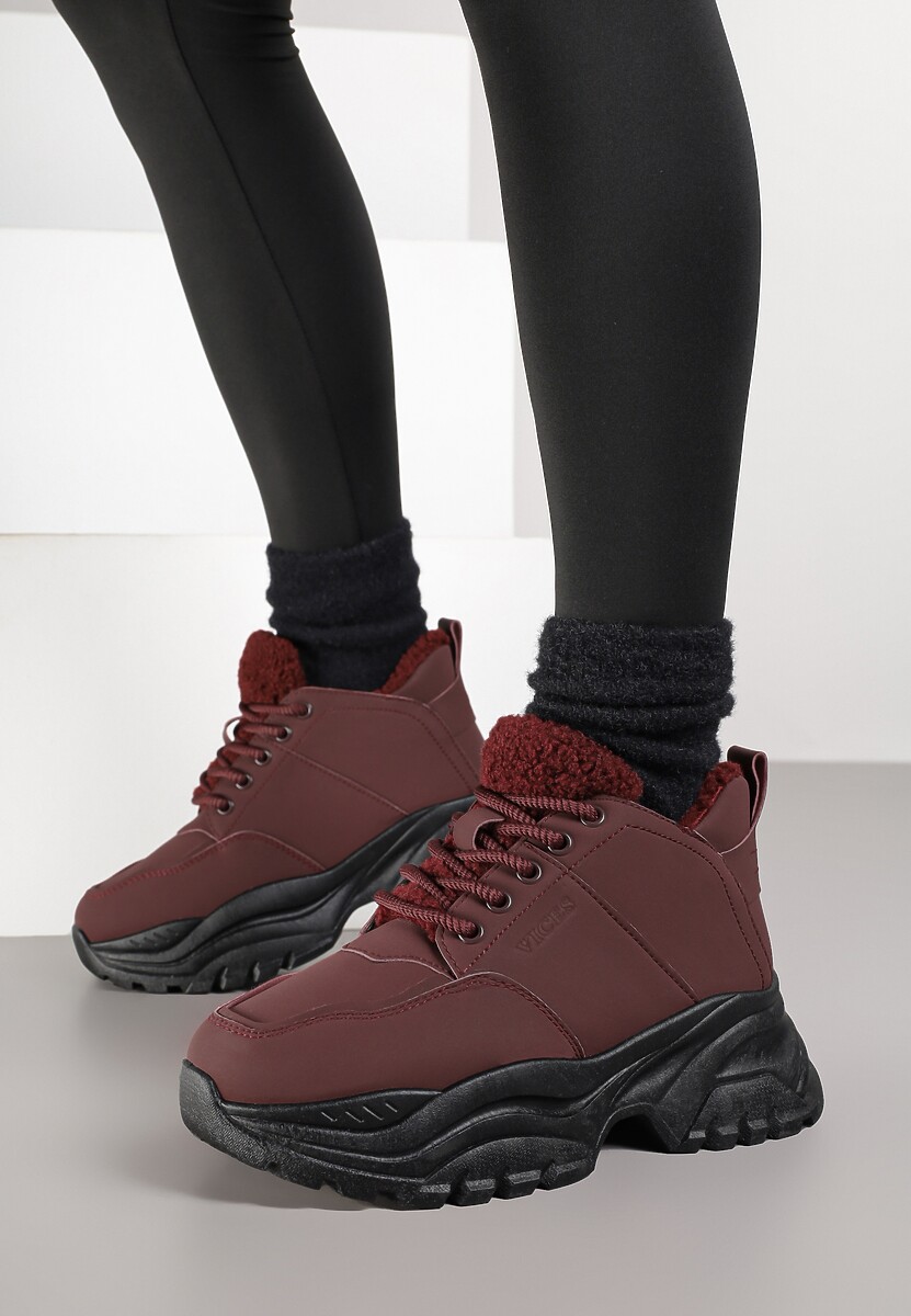 Bordowe Trapery Sneakersy Vices na Platformie z Tłoczeniem Nirrise