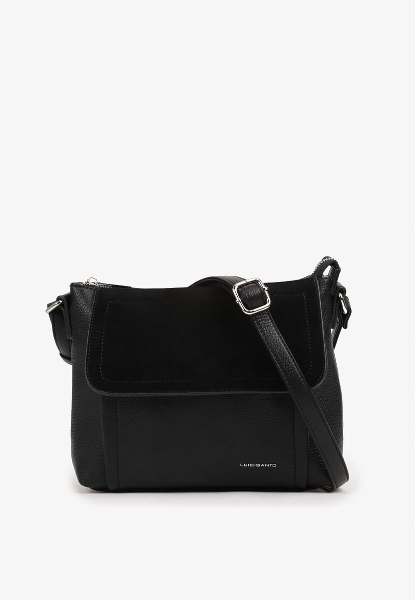 Czarna Torebka Typu Listonoszka z Klapą i Regulowanym Paskiem Wynzedi