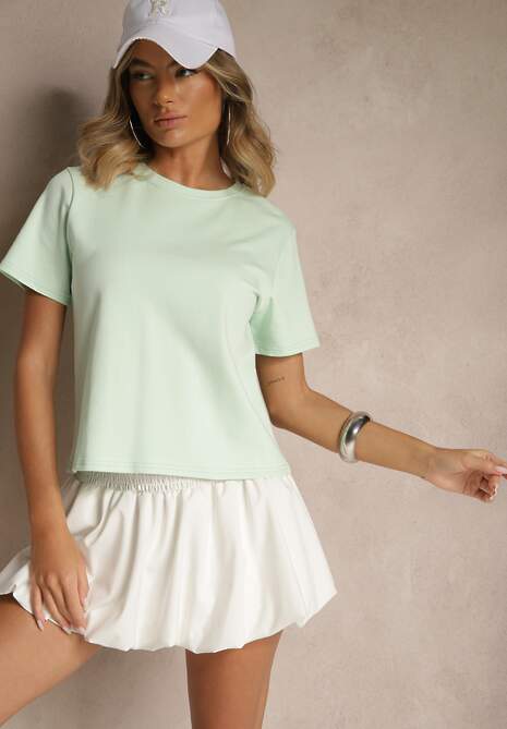 Zielony Klasyczny T-shirt z Grubszej  Bawełny Tiavone