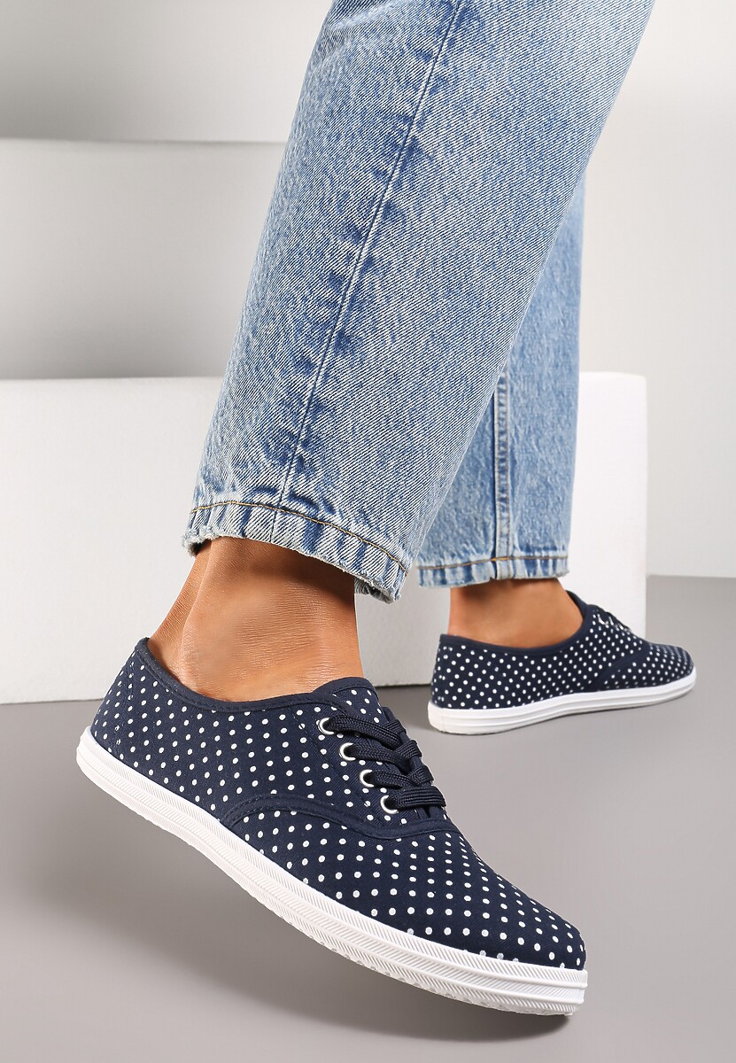 Niebieskie Klasyczne Sznurowane Tenisówki na Płaskiej Podeszwie Efona