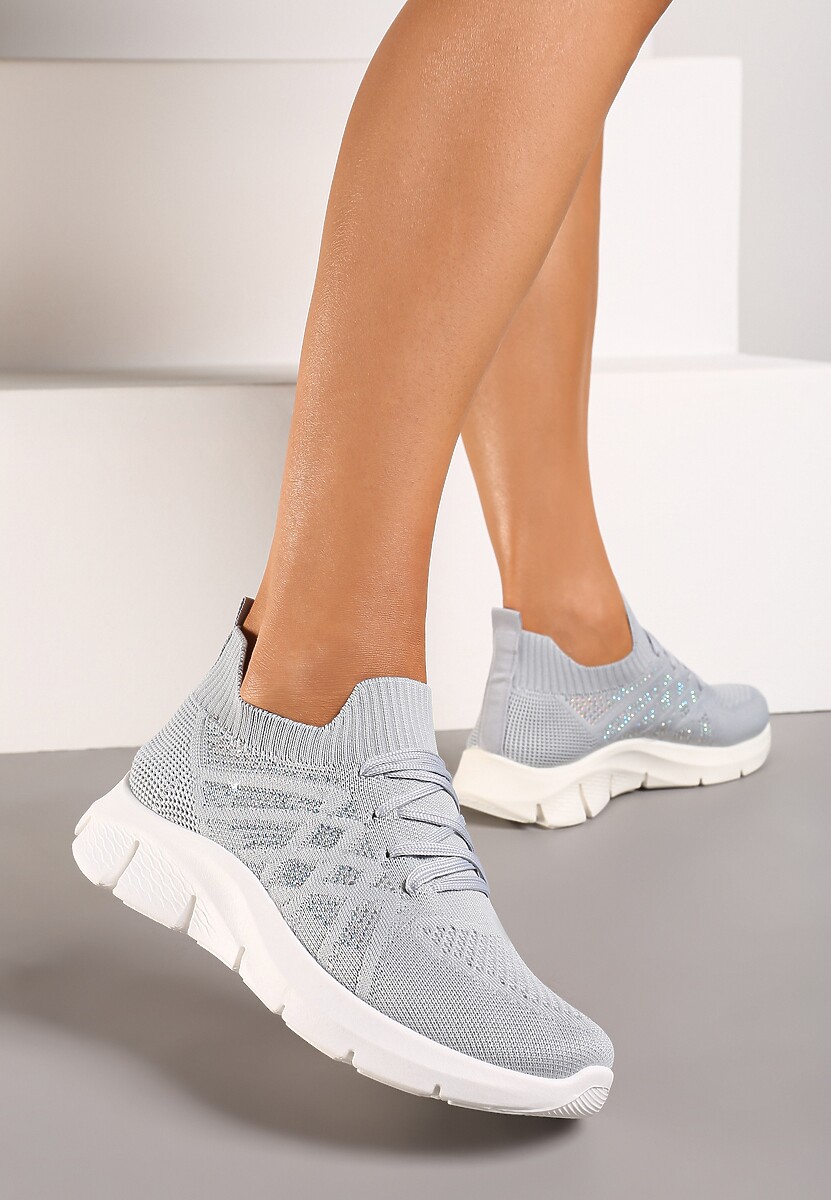 Szare Buty Sportowe z Elastyczną Wsuwaną Cholewką i Wkładką ze Skóry Naturalnej Rantia