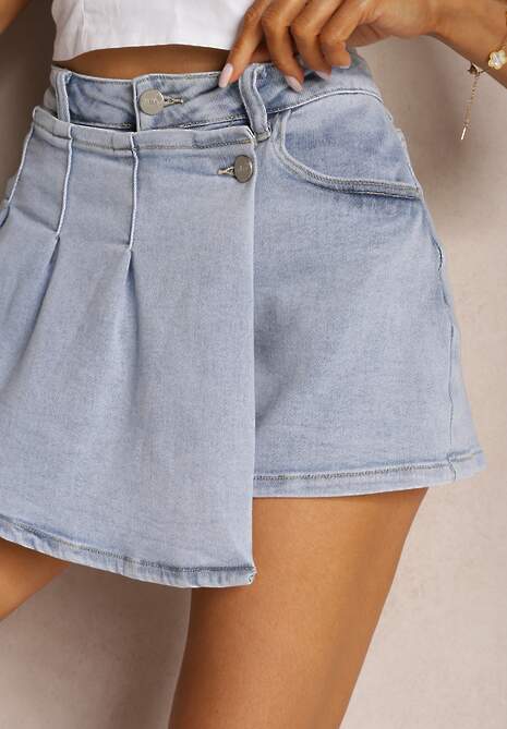 Niebieskie Spódnico-Szorty Jeansowe High Waist Tinassol