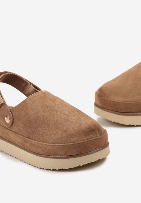 Ciemnobeżowe Klapki Mule w Stylu Chodaków na Niskiej Platformie Xrea