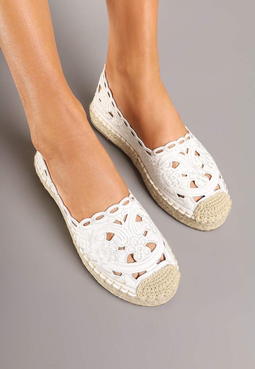 Białe Płaskie Espadryle z Ażurową Cholewką Elearwen