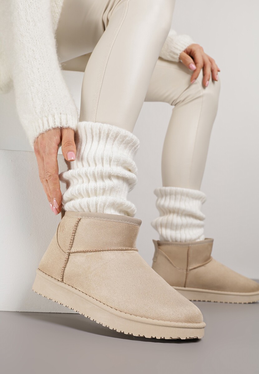 Beżowe Śniegowce z Niską Cholewką Retira