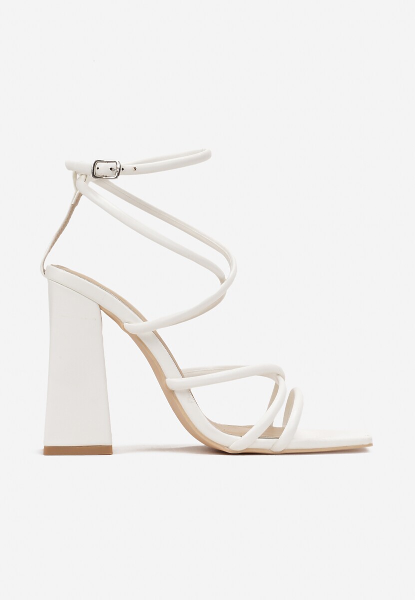 Białe Sandały na Wysokim Słupku z Cienkimi Paskami Tajo