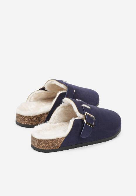 Granatowe Kapcie na Płaskiej Podeszwie Ozdobione  Paskiem z Klamrą Ninnithra