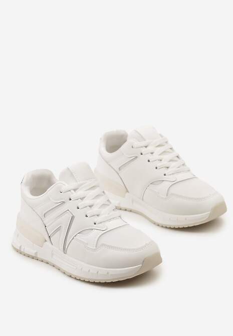 Białe Płaskie Sneakersy przed Kostkę z Ekozamszu ze Sznurowaniami Jrines