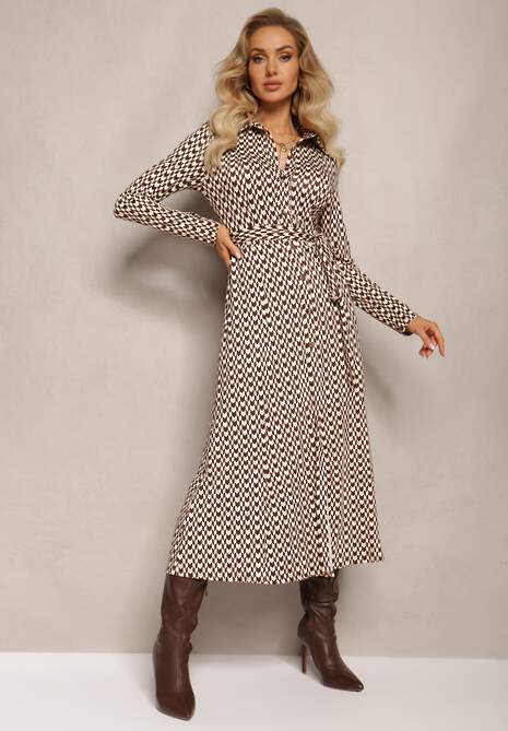 Brązowa Sukienka Rozkloszowana Nobo