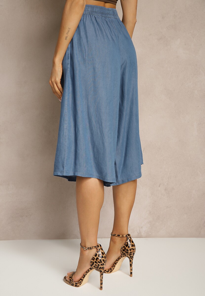 Niebieskie Szerokie Szorty Bermudy z Ozdobnym Wiązaniem Terpio