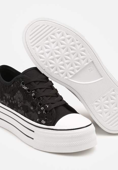 Czarne Trampki Vices z Siateczki z Cekinami na Grubej Podeszwie Telanila