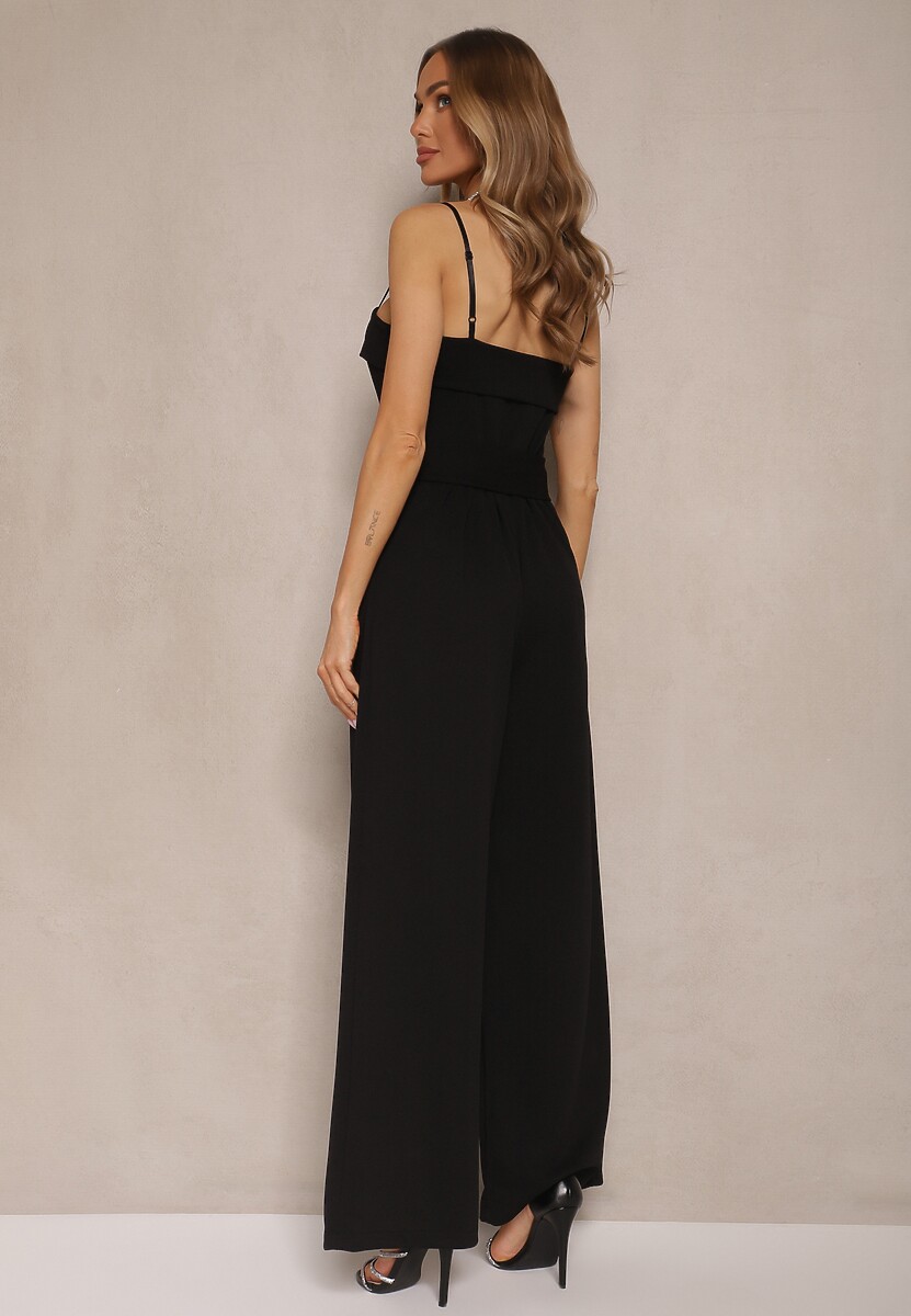 Czarny Taliowany Kombinezon z Paskiem Desine