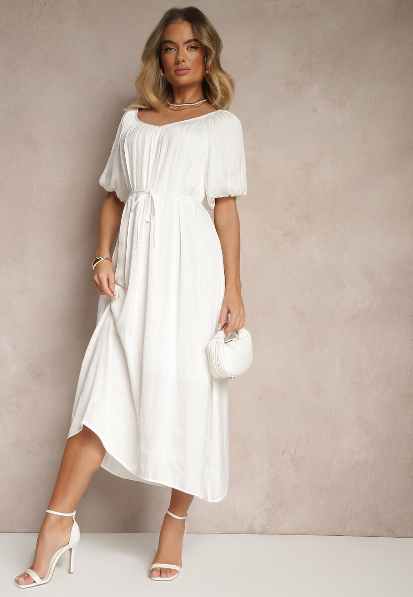 Czarna Taliowana Sukienka Pudełkowa ze Sznurkiem w Pasie z Dekoltem w Łódkę Sonadoreta