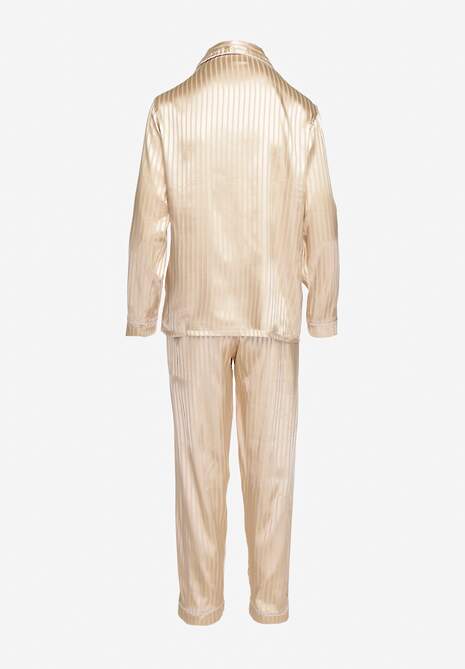 Beżowy Komplet Piżamowy Góra o Koszulowym Kroju z Guzikami Spodnie z Gumką w Talii Rivanias