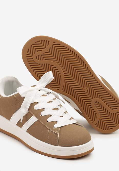 Ciemnobeżowe Sneakersy Ozdobione Motywem Pasków Flortewi