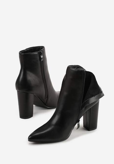 Czarne Klasyczne Botki na Słupku z Noskiem w Szpic Tavitta