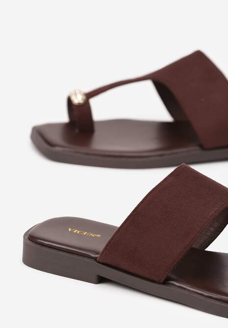 Brązowe Klapki Vices Japonki z Metaliczną Ozdobą Arhelia
