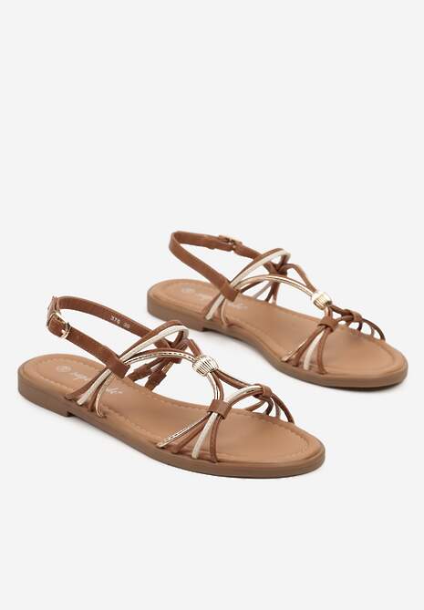 Brązowe Sandały z Przeplatanymi Paskami Mevisea