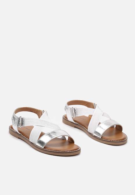 Srebrne Sandały Wsuwane z Metaliczną Nicią Hatori