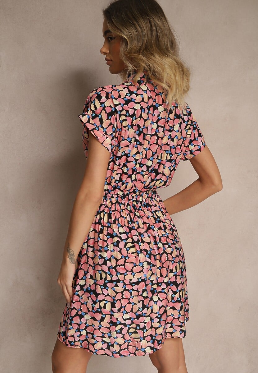 Czarna Sukienka Taliowana z Wiskozą i Ozdobnym Paskiem Delyase