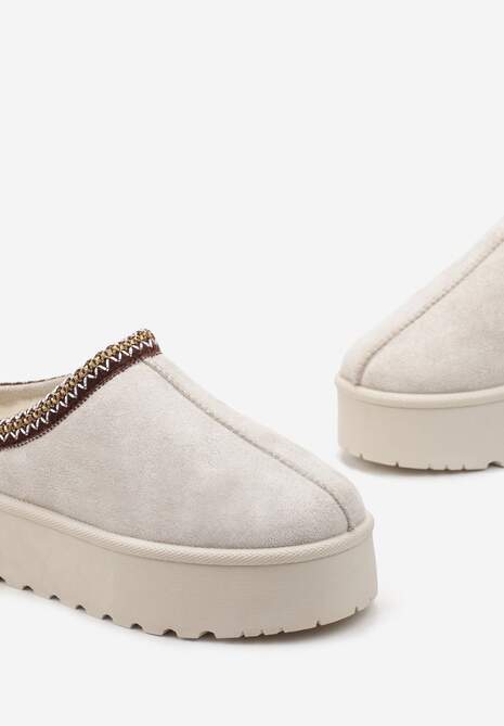 Beżowe Krótkie Śniegowce przed Kostkę na Platformie Noais