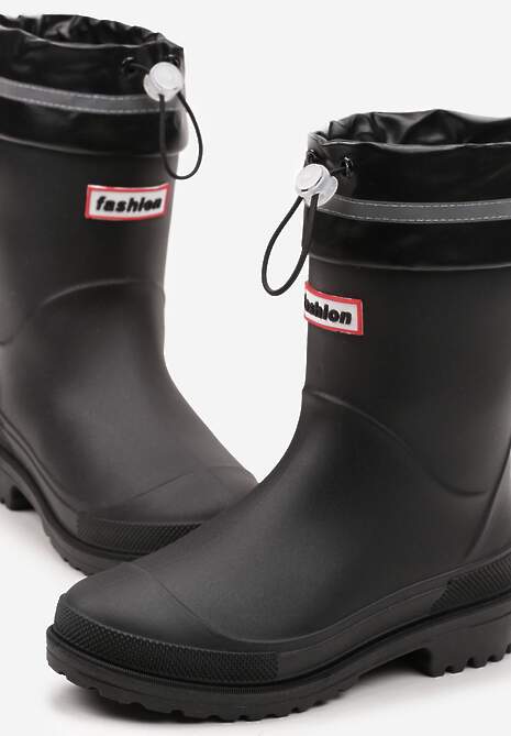 Czarne Kalosze Hunterki Wykończone Odblaskiem i Ściągaczem Vimariay