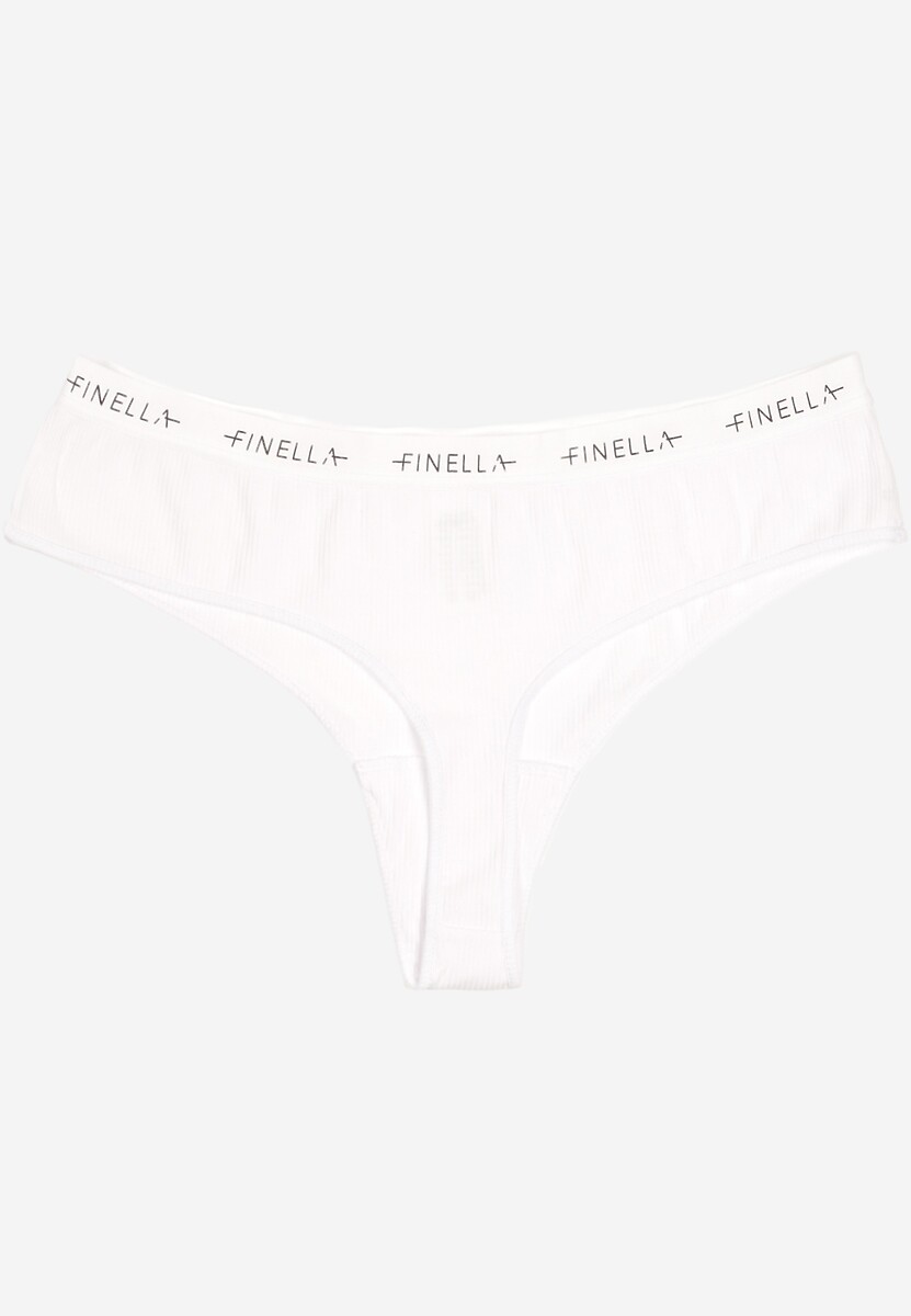 Białe Majtki Stringi z Prążkowanego Materiału Wykończone Napisem Briavia