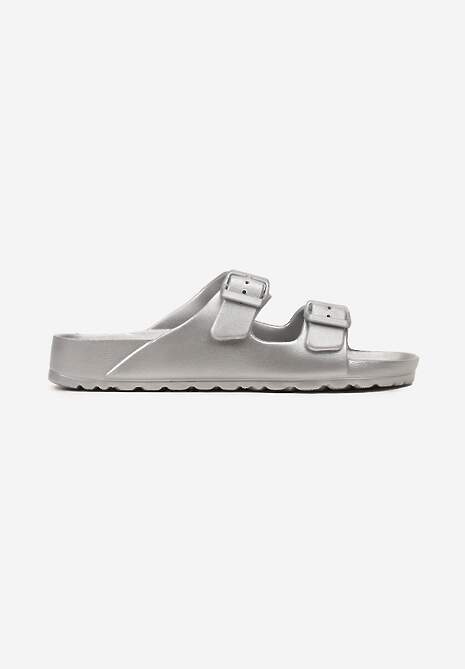 Srebrne Klapki z Piankowego Tworzywa z Klamrami na Paskach Berrina