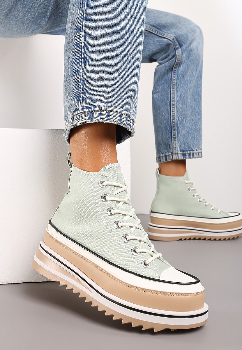 Jasnozielone Trampki na Wysokiej Platformie z Cholewką za Kostkę Anlitela