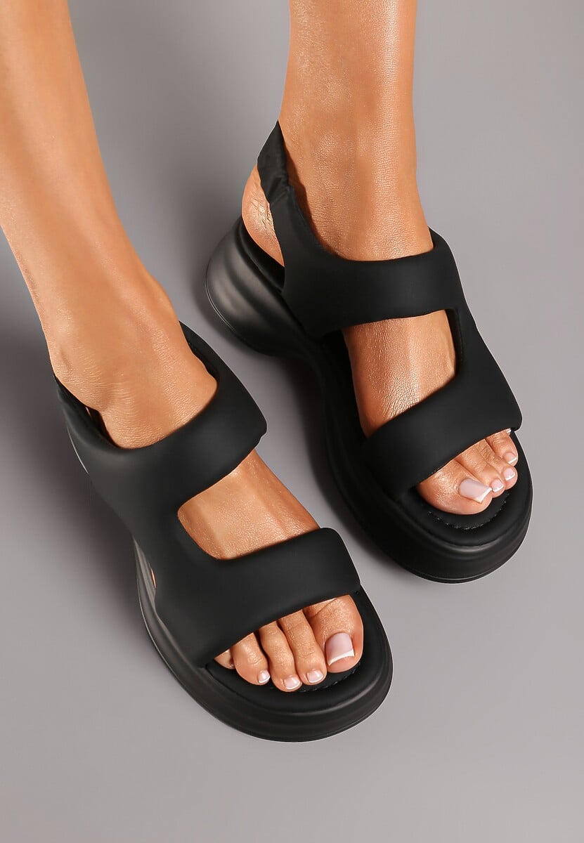 Czarne Wsuwane Sandały z Imitacji Skóry na Grubej Podeszwie Talarina