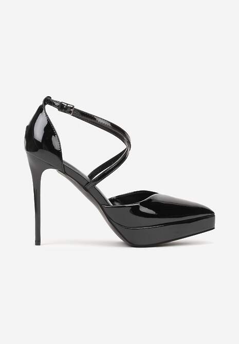 Czarne Szpilki z Platformą i Przeplatanymi Paskami Ferinela