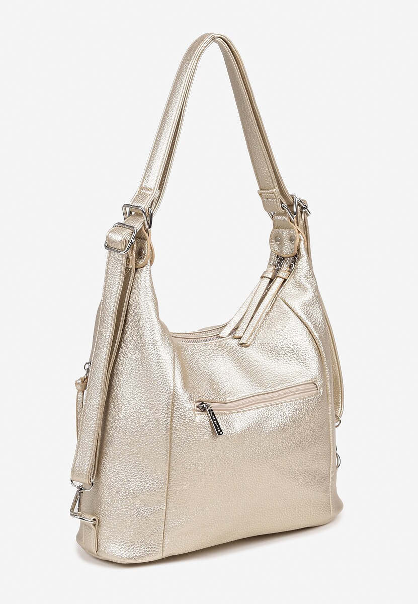 Złota Torebka Hobo z Paskiem z Możliwością Regulacji Zdobiona Suwakami Tenina