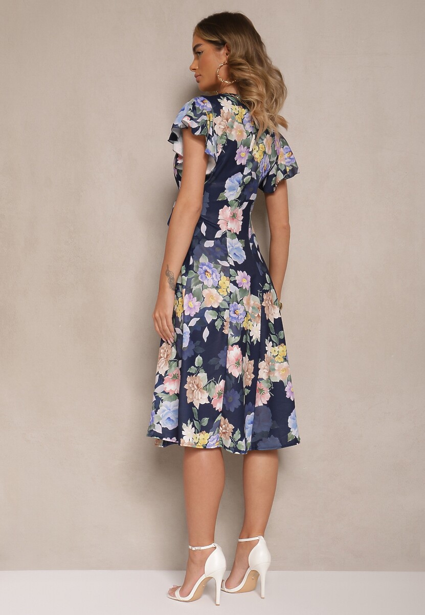 Niebieska Kopertowa Sukienka w Kwiaty Atesalia