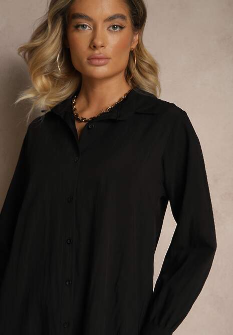 Czarna Koszulowa Sukienka z Wiskozą Zakończona Falbanką Tirzedi