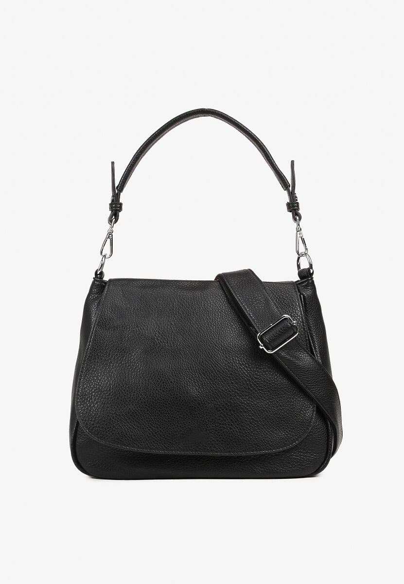 Czarna Torebka z Klapą w Stylu Listonoszki z Paskiem i Rączką Malurelle