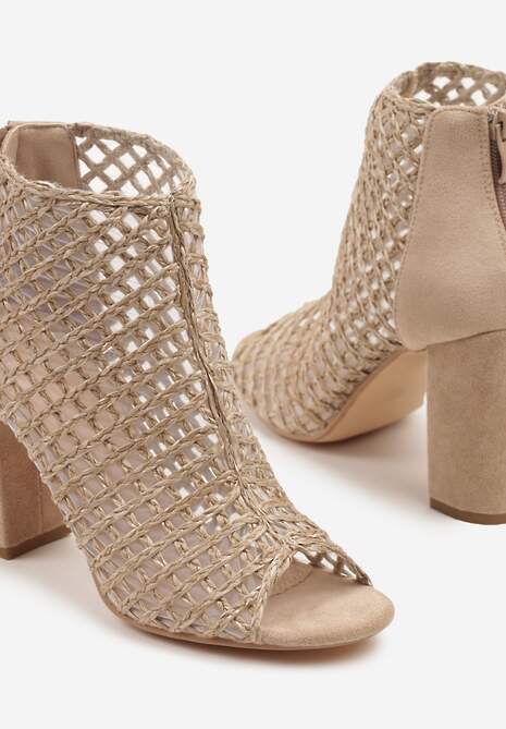 Ciemnobeżowe Siateczkowe Botki Vices na Słupku Sovhira