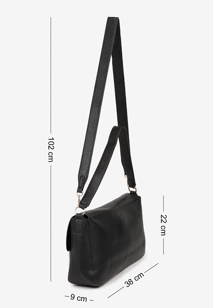 Czarna Torebka Prostokątna na Ramię Ozdobiona Metaliczną Aplikacją Aderrive