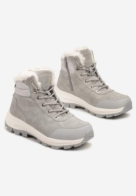 Jasnoszare Traperki na Tłoczonej Platformie ze Sznurowaniem Zinlatta