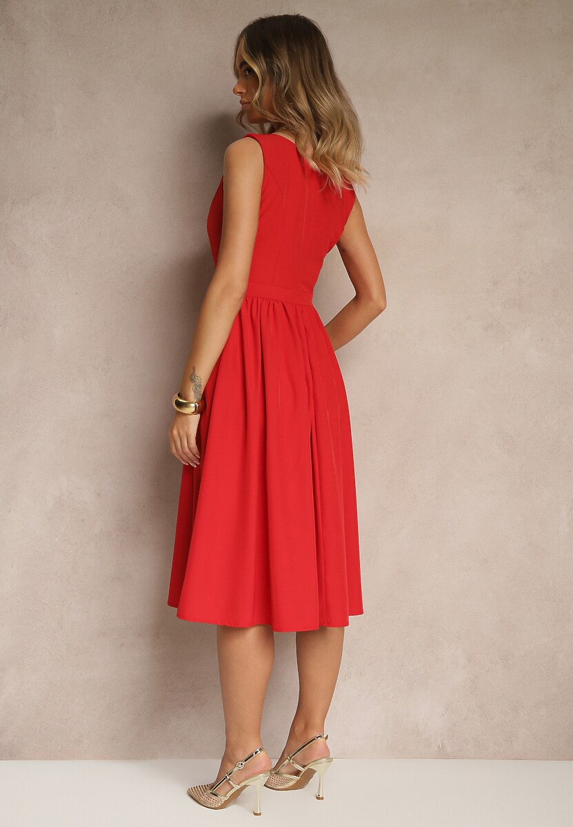 Czerwona Basicowa Sukienka Vices o Rozkloszowanym Kroju Tolaneia