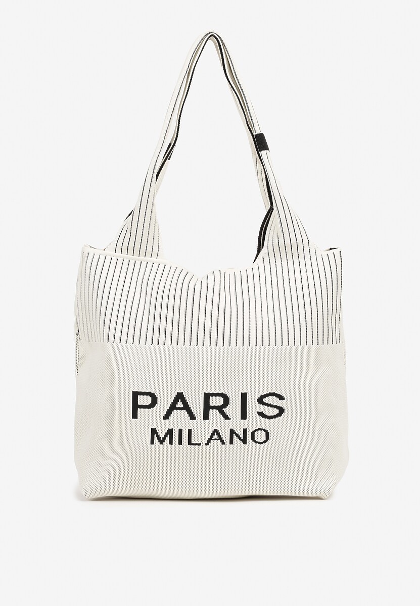 Jasnobeżowa Casualowa Torebka Typu Shopper z Napisem Ciarivoria