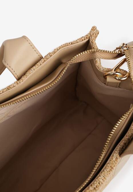 Beżowa Pleciona Torebka z Biżuteryjną Ozdobą i Rączką Lanilissa