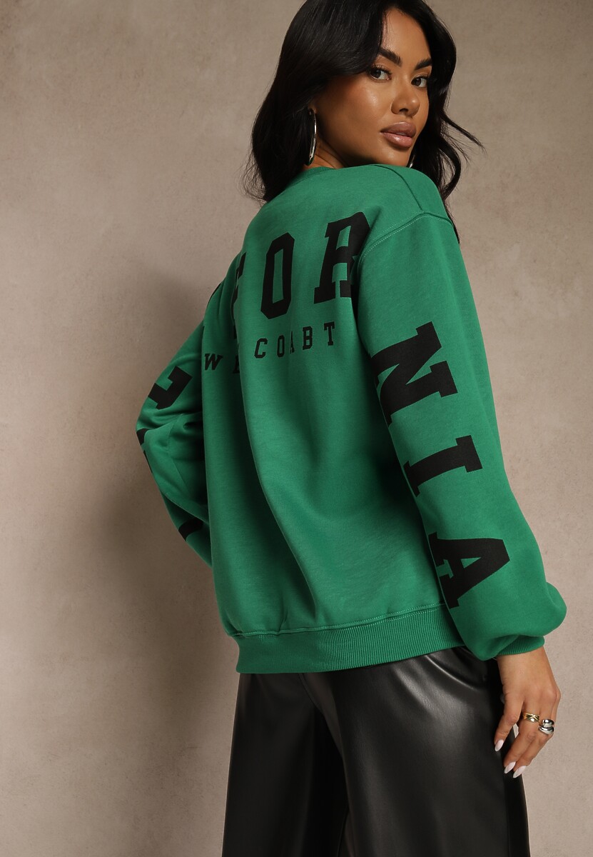 Szara Bluza Ocieplana z Bawełną Ozdobiona Napisem Fezurra