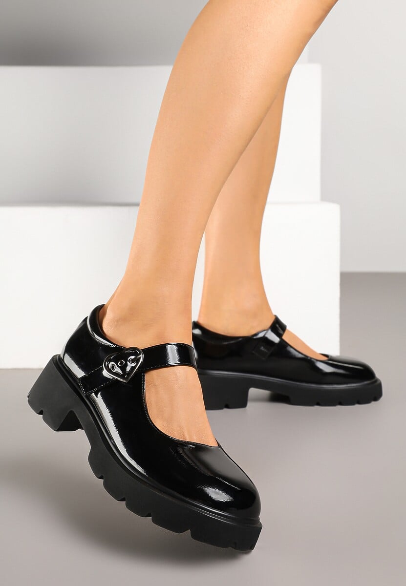 Beżowe Półbuty Lakierowane Mary Jane ze Skórzaną Wkładką Tinavera