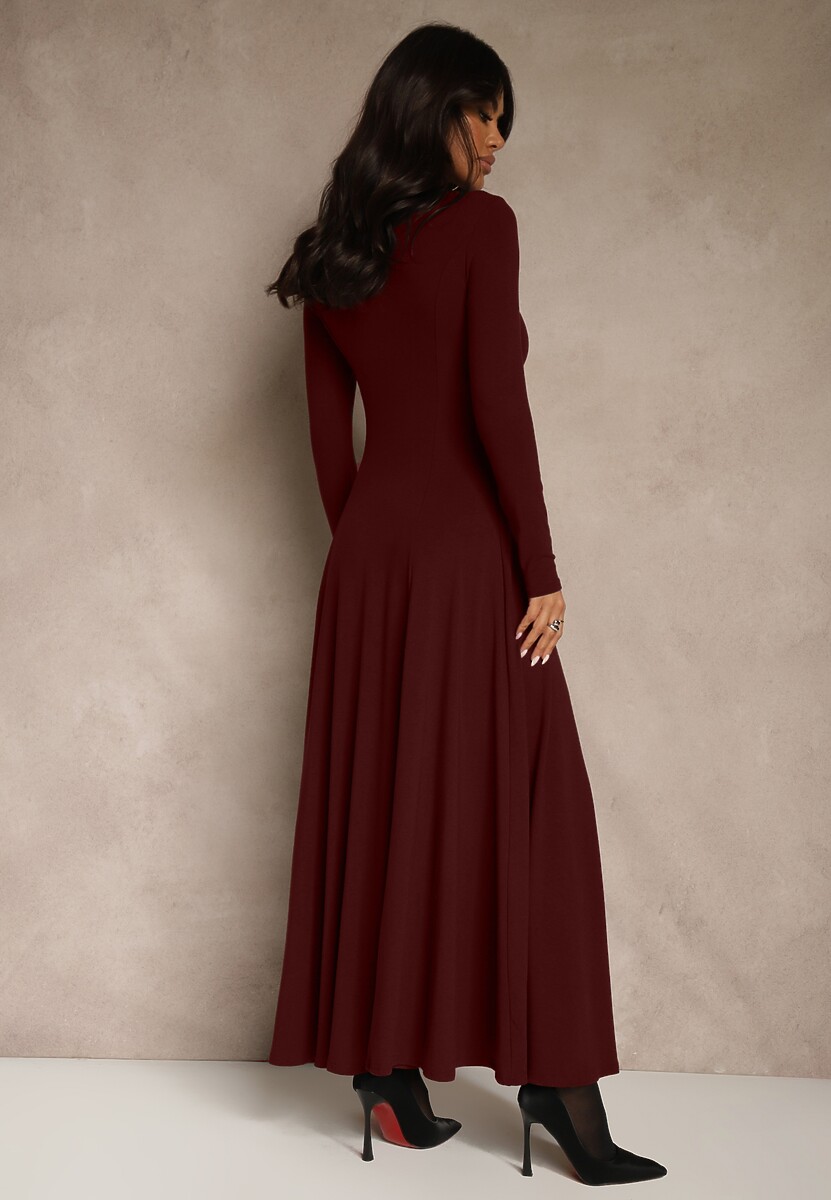 Bordowa Rozkloszowana Sukienka z Bawełny Tusmala