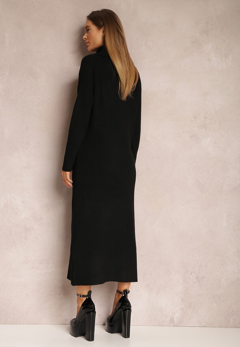 Czarna Sukienka Sweterkowa z Golfem Malachi