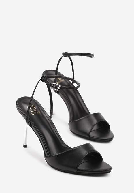 Czarne Sandały na Transparentnym Obcasie Typu Szpilka Zemeli