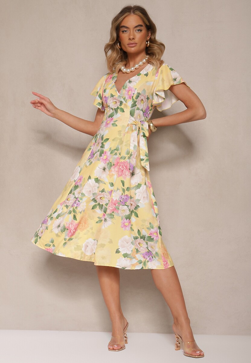 Niebieska Kopertowa Sukienka w Kwiaty Atesalia