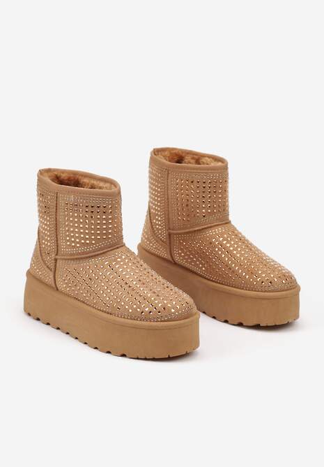 Brązowe Śniegowce na Platformie Ozdobione Cyrkoniami Zindelle